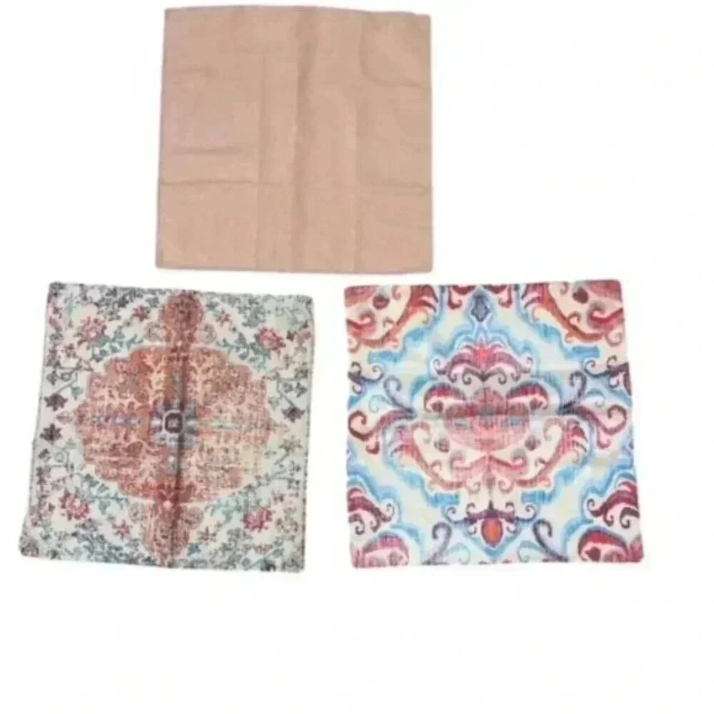 Set of 3 18x18 Western Native American Blue/Peach Pillow Covers Boho Aztec Throw